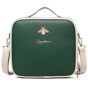 LEATHER Makeup Train Case Cosmetic Organizer for Makeup, Green